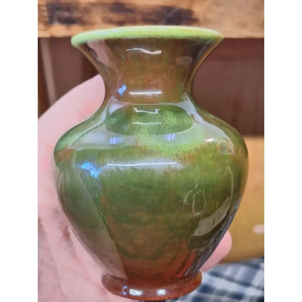 MCM Vintage chapleau Yellow Inside,  Green Red Glaze Bud Vase 4